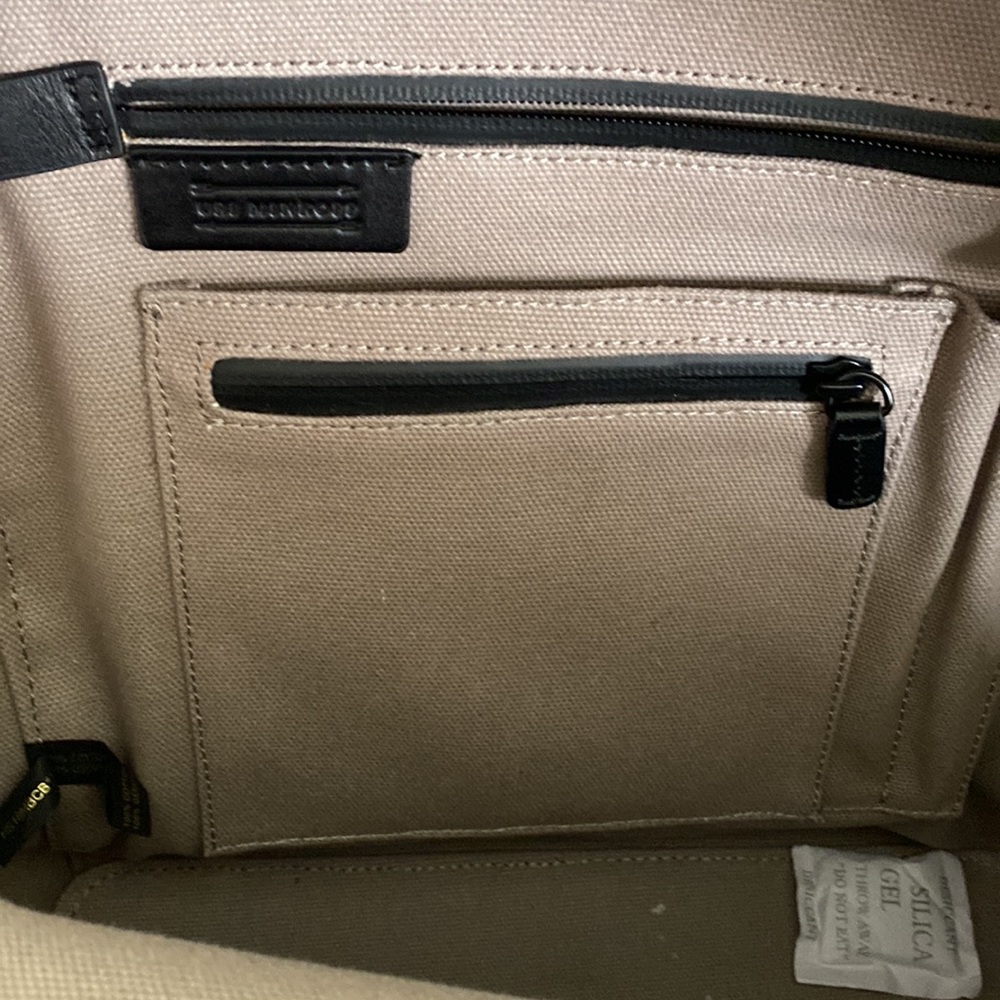 URI Minkoff Deep Tan Men’s Canvas and Leather Backpack - Picture 6 of 12